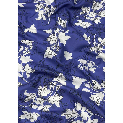 blue and white floral raw silk