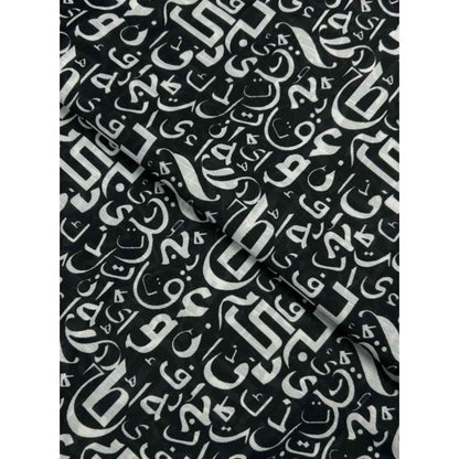 black &amp; white arabic alphabets printed raw silk