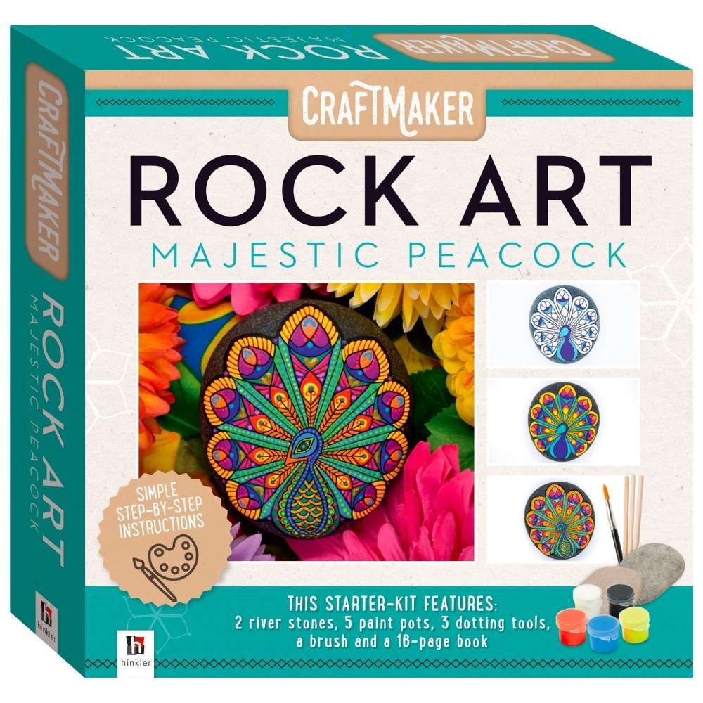 craft maker mini rock art painting kit, peacock