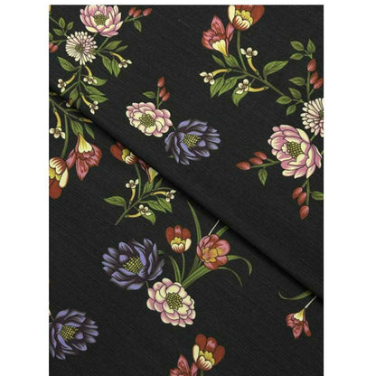 floral silk fabric in black and maroon