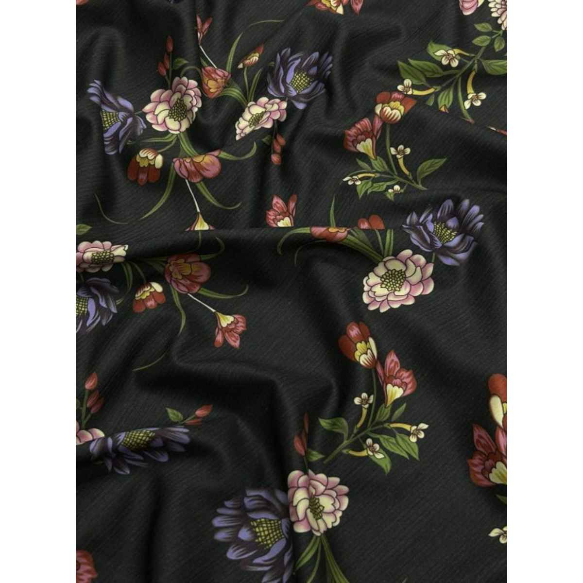 black floral printed raw silk fabric