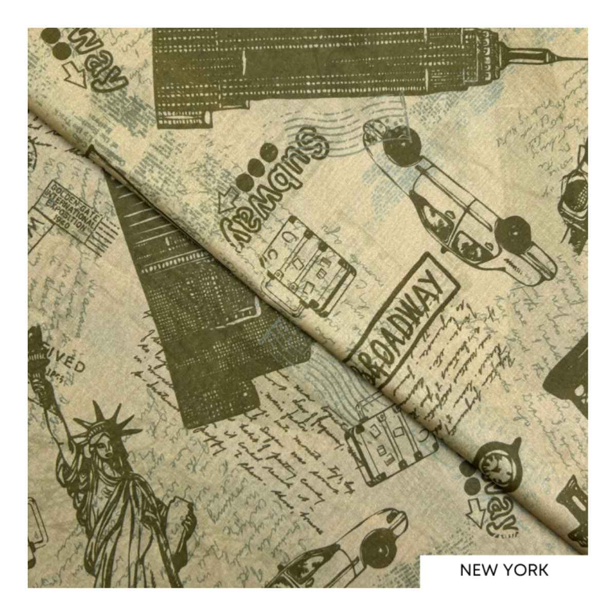 New York Themed World Culture Printed Lawn Fabric