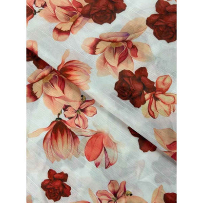 red and peach floral printed silk