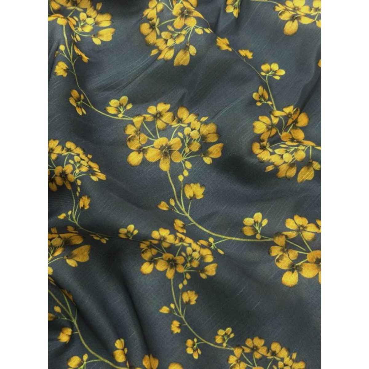 floral yellow printed raw silk