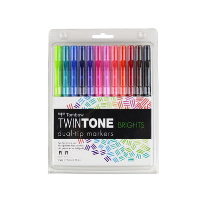 Tombow Twin Tone Dual Tip Markers Pack of 12 - Brights